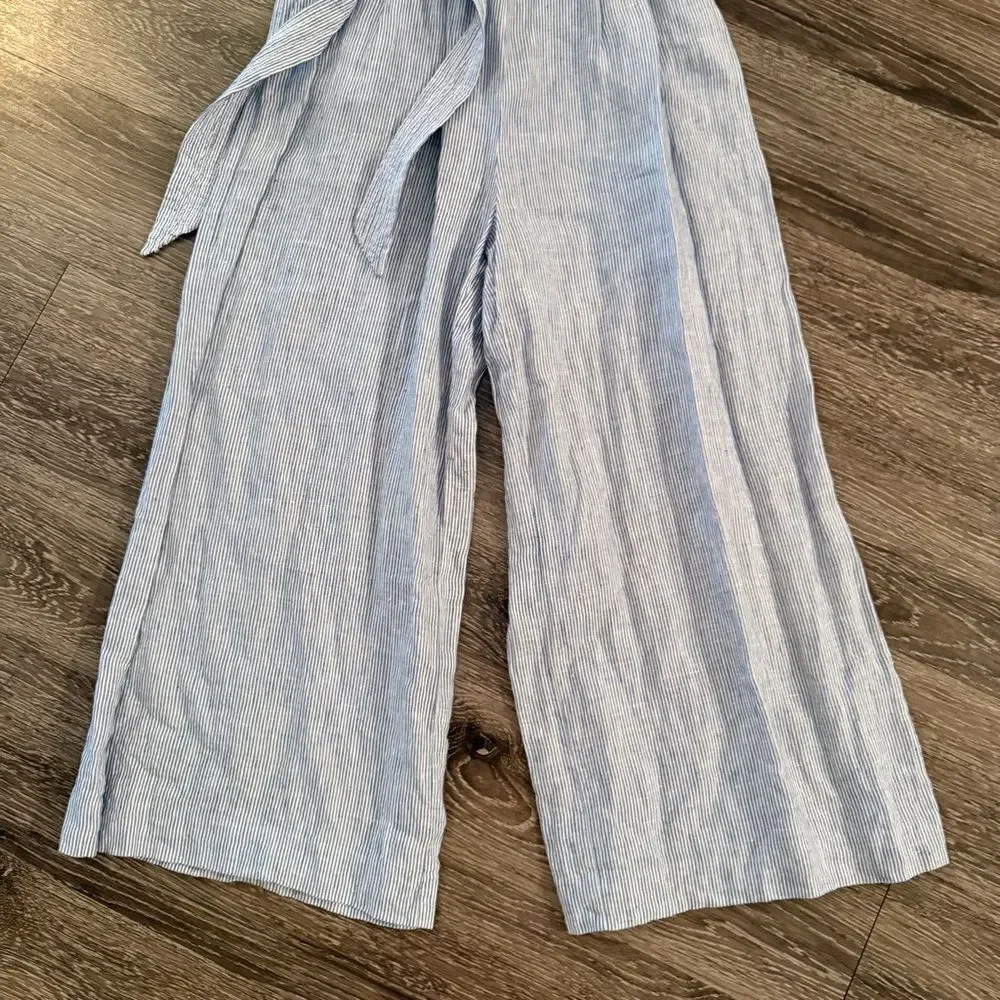 J. Crew Stripe Linen Tie Waist Jumpsuit